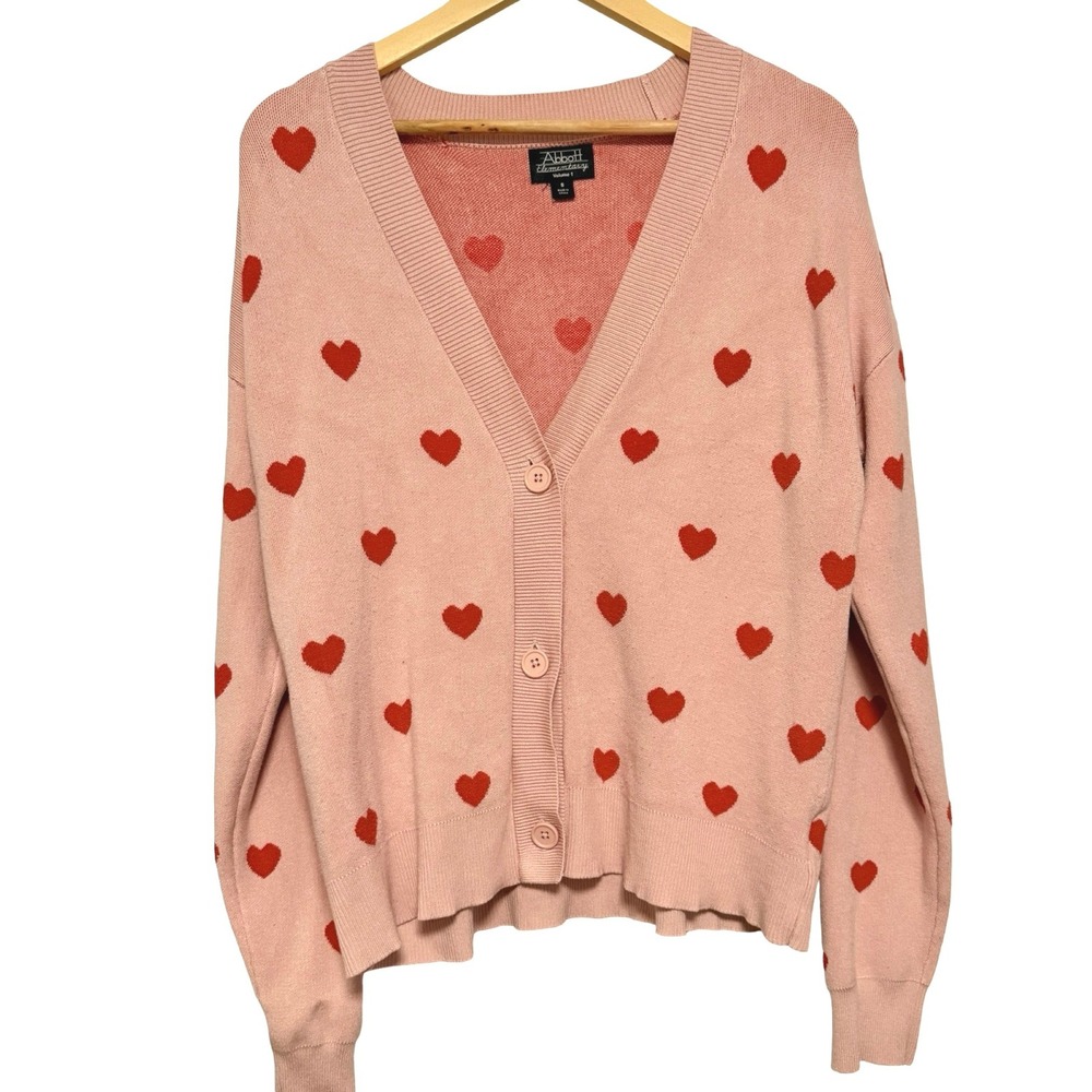 Abbott Elementary Cardigan S Pink Red Heart Print Janine Teagues Cosplay